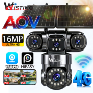 4G Solar Panel Camera Four Lens Ptz Motion Detection Alarm Camera