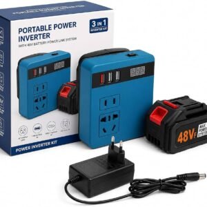 120W Power Inverter Portable DC to AC Converter for Outdoor Lithium Battery with Dual USB, LED Display & AC Outlet for Charging Electronic Devices – (Battery and Charger Included)