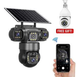 4G LTE Solar Security Camera IP66 Weatherproof Triple-Lens HD Outdoor CCTV Camera