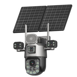 4-Lens Solar Powered Security Camera 20X Optical Zoom IP66 Waterproof Two-Way Audio Motion Detection Cloud Built-in Siren